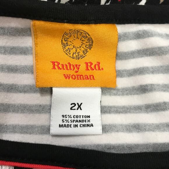 Ruby Rd. Striped Round Neck 3/4 Sleeve Top 2XL - Picture 3 of 5